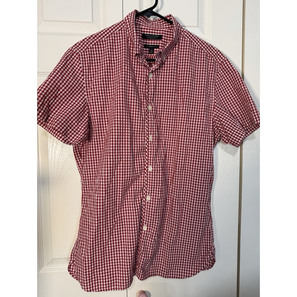 Banana Republic Men's Short Sleeve Shirt Gingham Print Size Medium